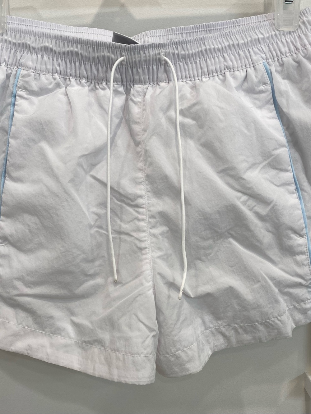Nike White Women's Athletic Shorts with Light Blue Piping